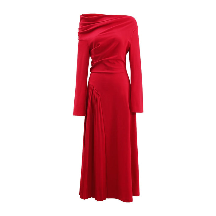 Vietnamese niche high-end stacked off shoulder dress women&