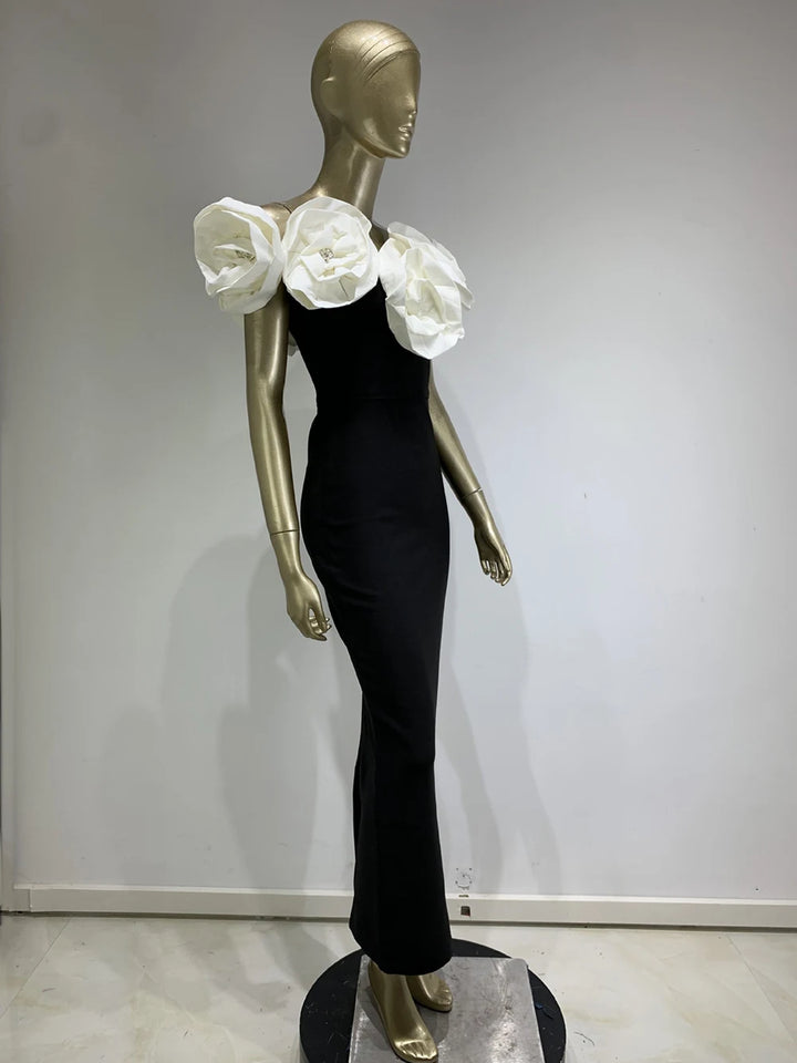 Bandage dress white large flower long formal dress