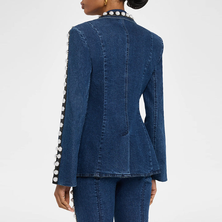Fashionable Embroidered Washed Denim Jacket and Pants Two-Piece Set