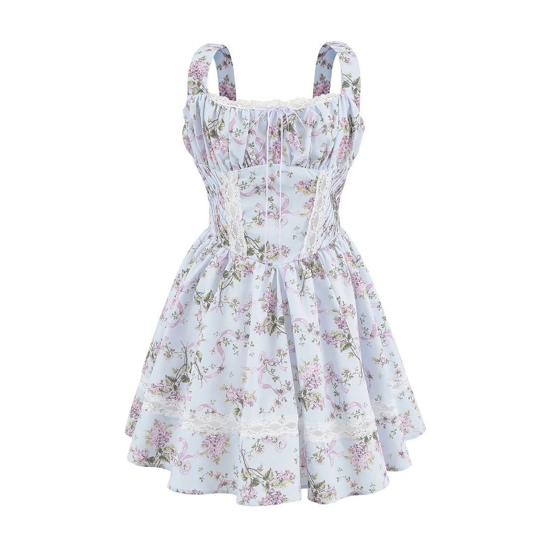 Lace mesh printed suspender dress