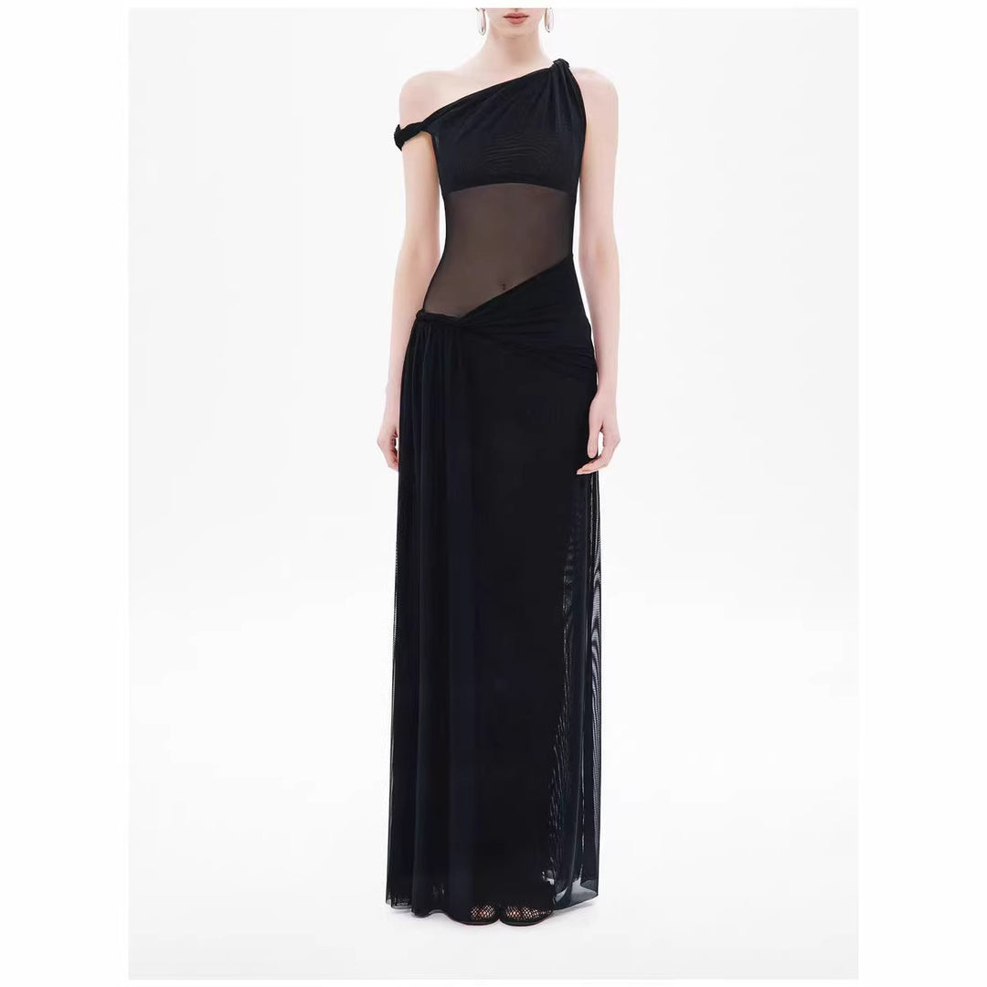 Twisted ribbon slim fit hip hugging knitted dress long skirt