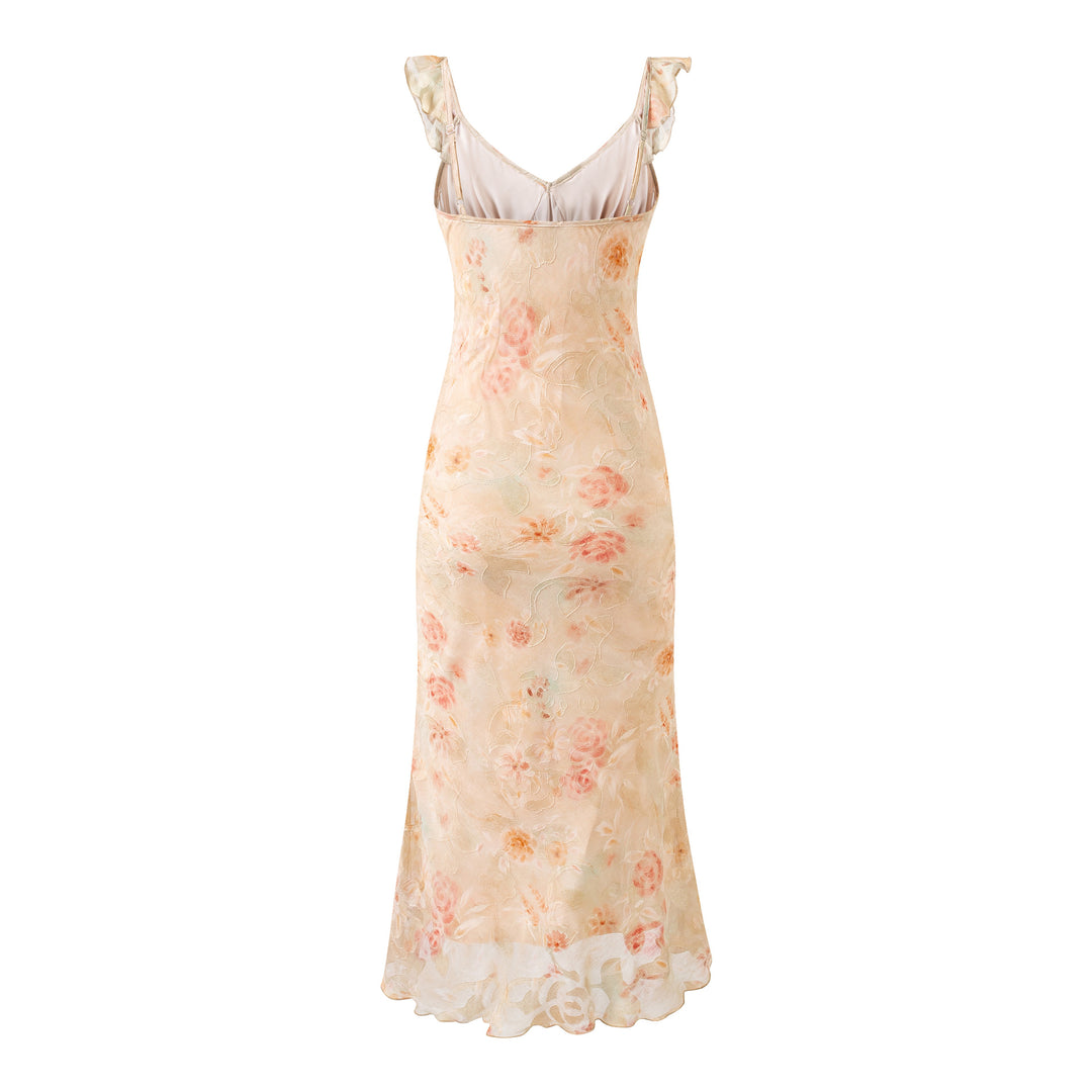 V-Neck Front Tie Printed Fitted Bodycon Dress