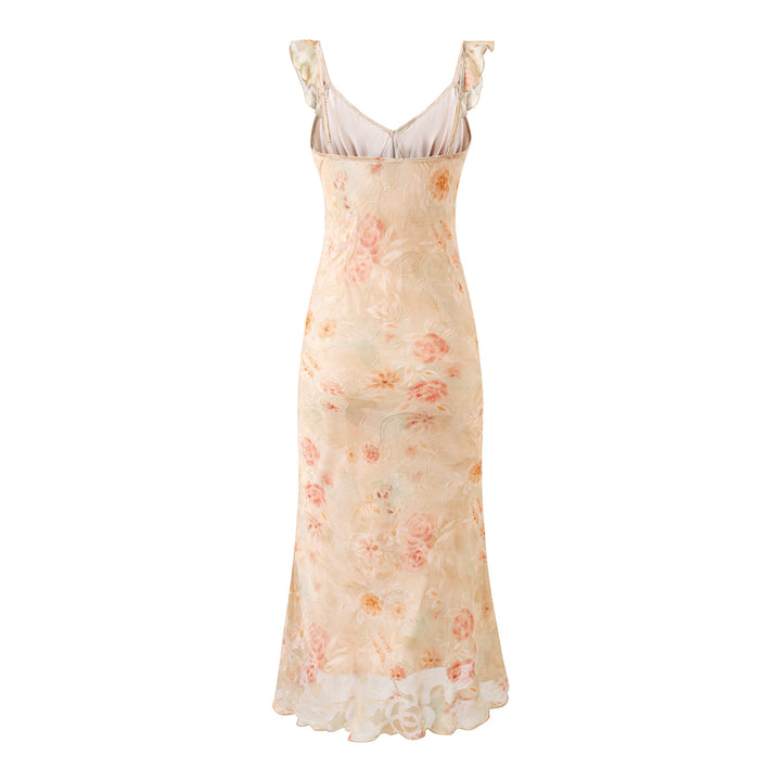 V-Neck Front Tie Printed Fitted Bodycon Dress