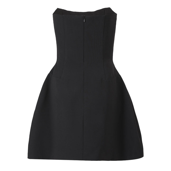 Heavy industry diamond studded strapless three-dimensional puffy skirt, a niche design in Vietnam, a small black dress with elegant temperament