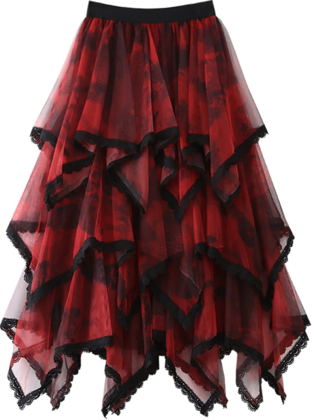 Lace cake-style tulle skirt with tie-dye print, super fairy-like skirt, irregular mesh midi skirt