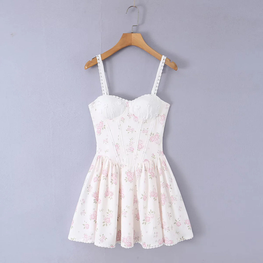 Floral Strapless Dress with Ruched Waist, Slim Fit A-Line Sleeveless Mini Dress Stylish Casual Dress