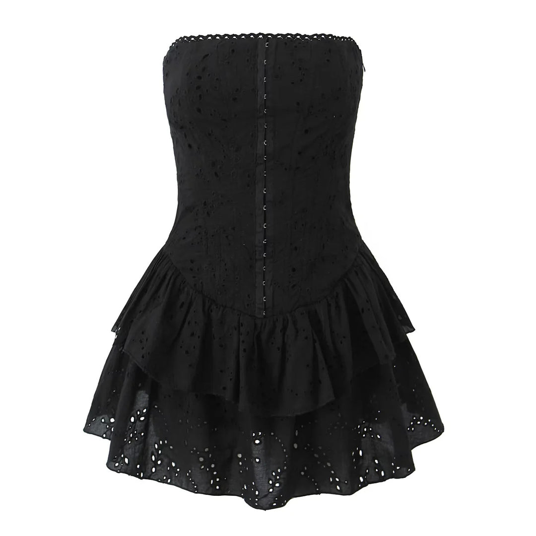 Embroidered fishbone strapless dress