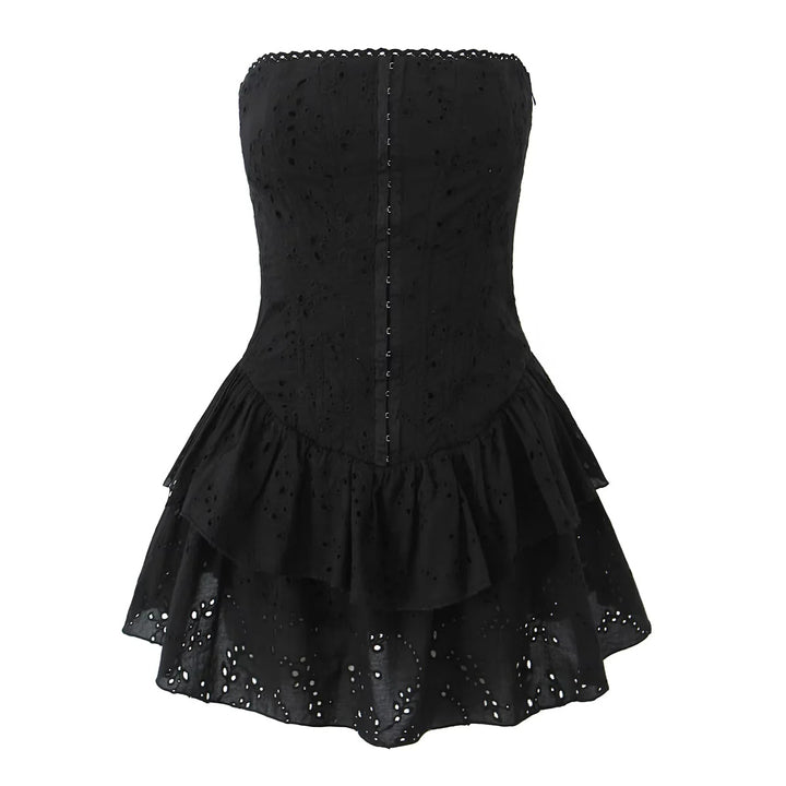 Embroidered fishbone strapless dress