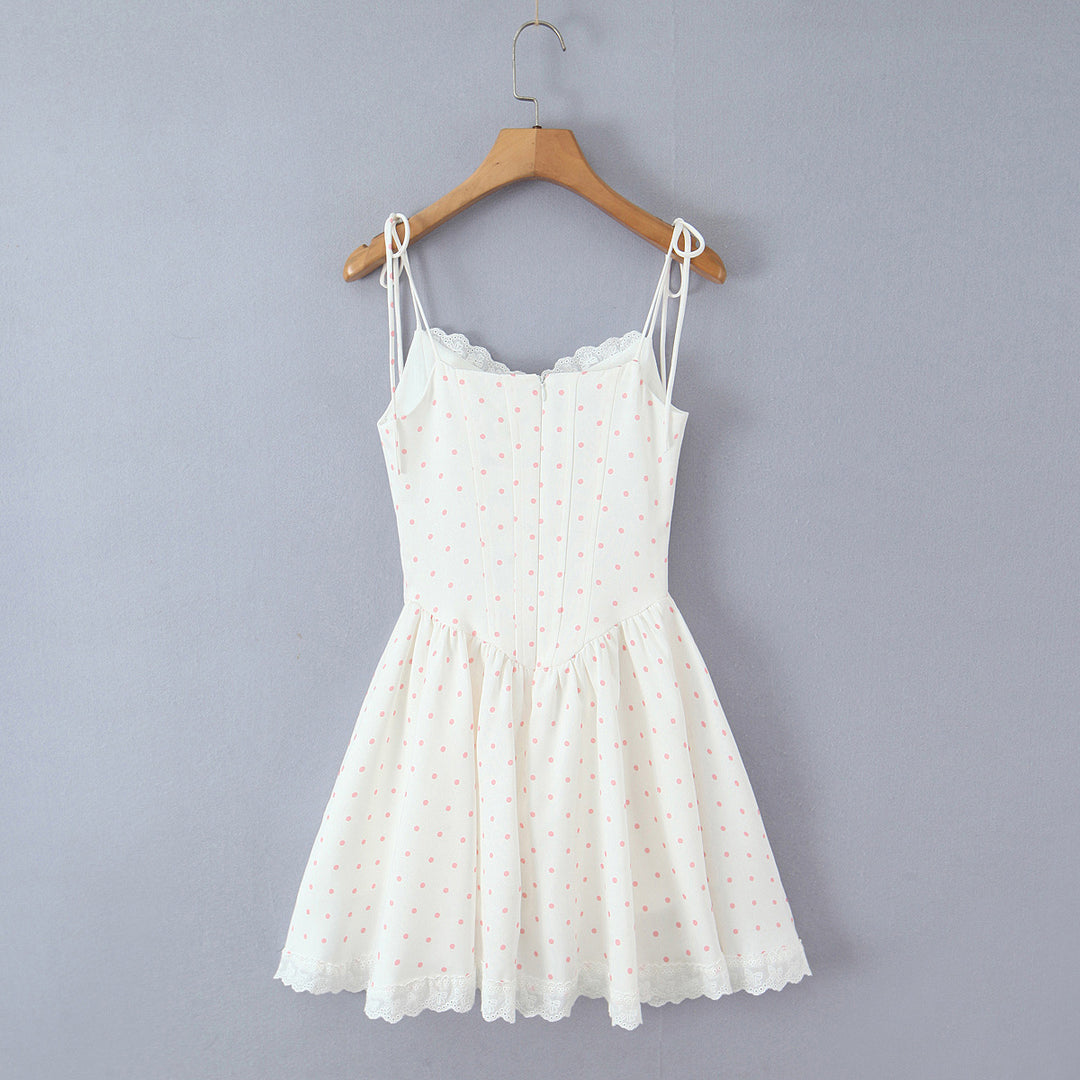 Fishbone polka dot strap suspender dress