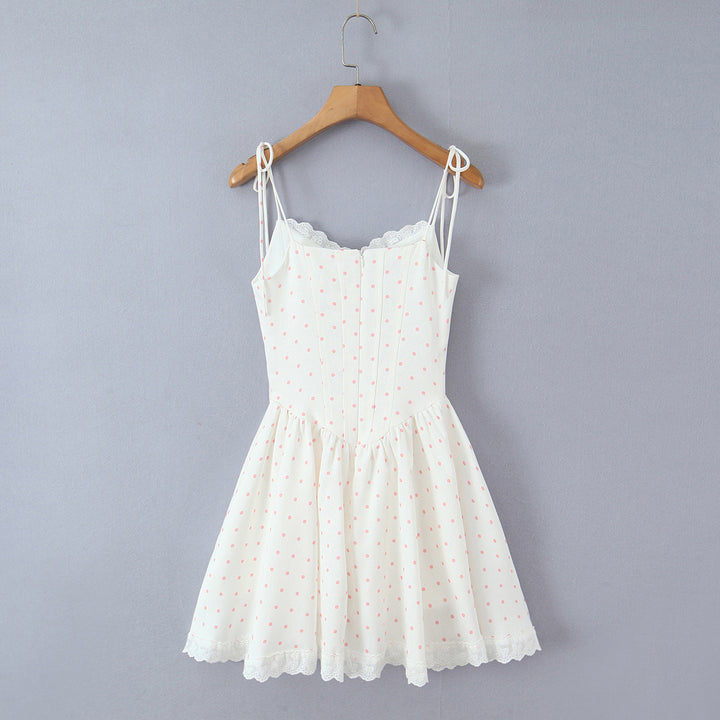 Fishbone polka dot strap suspender dress