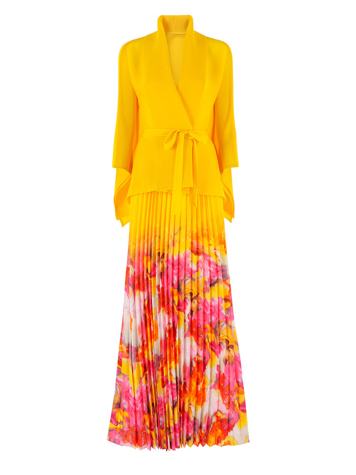 Wrinkle print lapel tie long sleeved top for women&