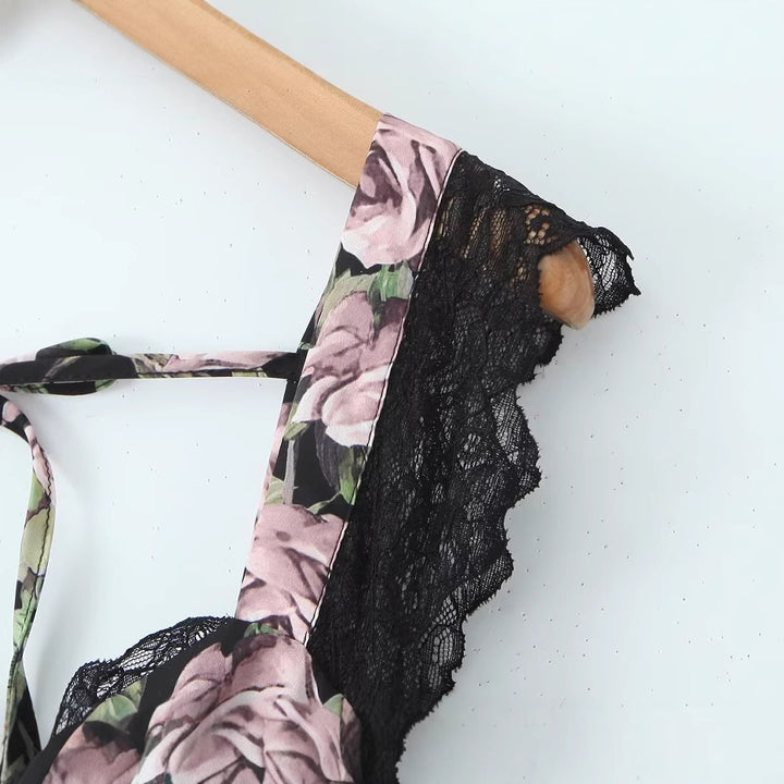 Printed lace camisole jumpsuit long skirt