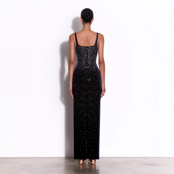 European and American sexy fashion socialite temperament hot diamond suspender backless long dress women&