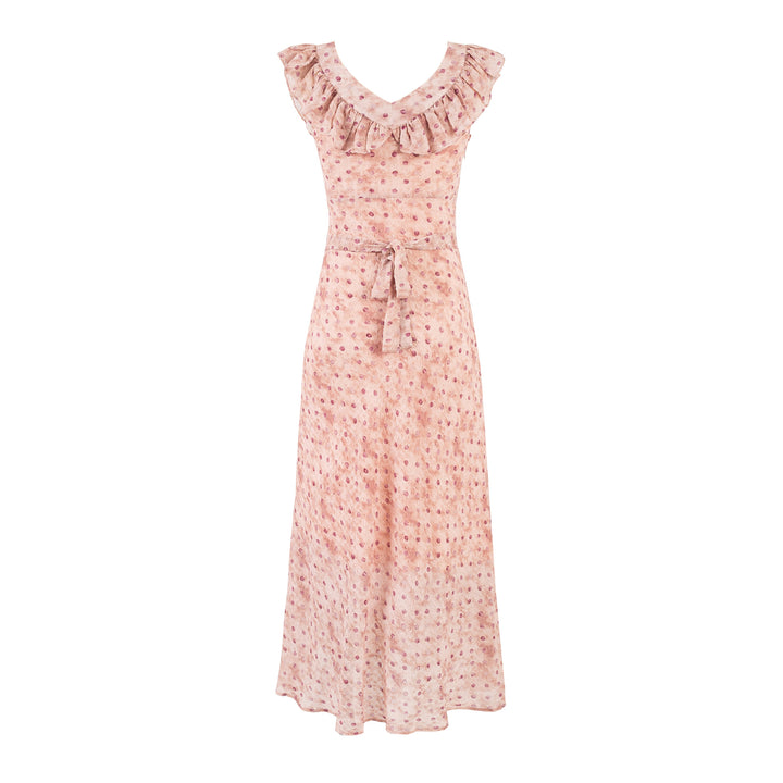 Floral Print Ruffle Pink Dress