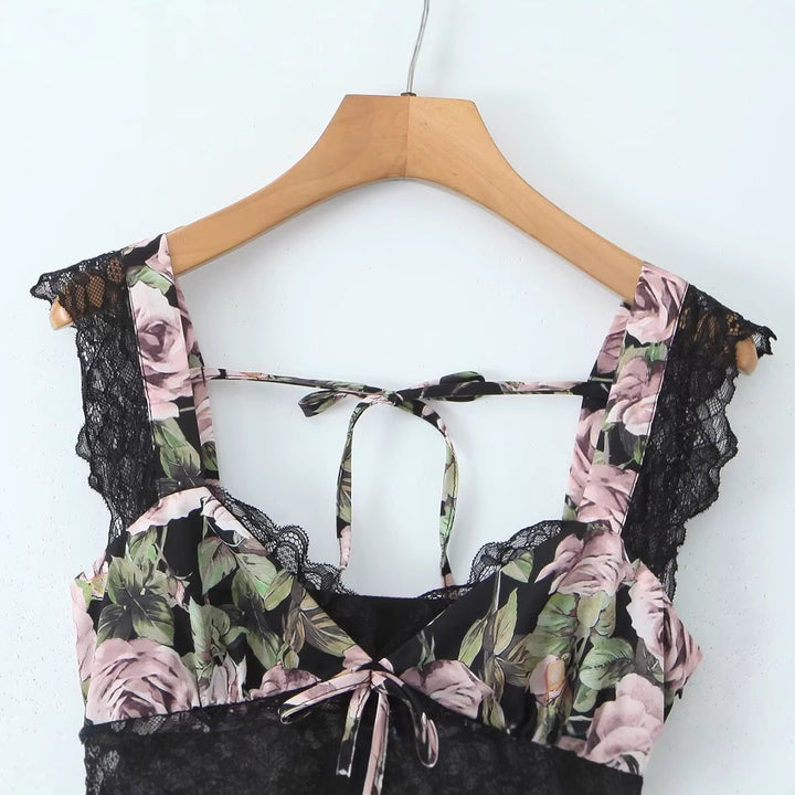 Printed lace camisole jumpsuit long skirt