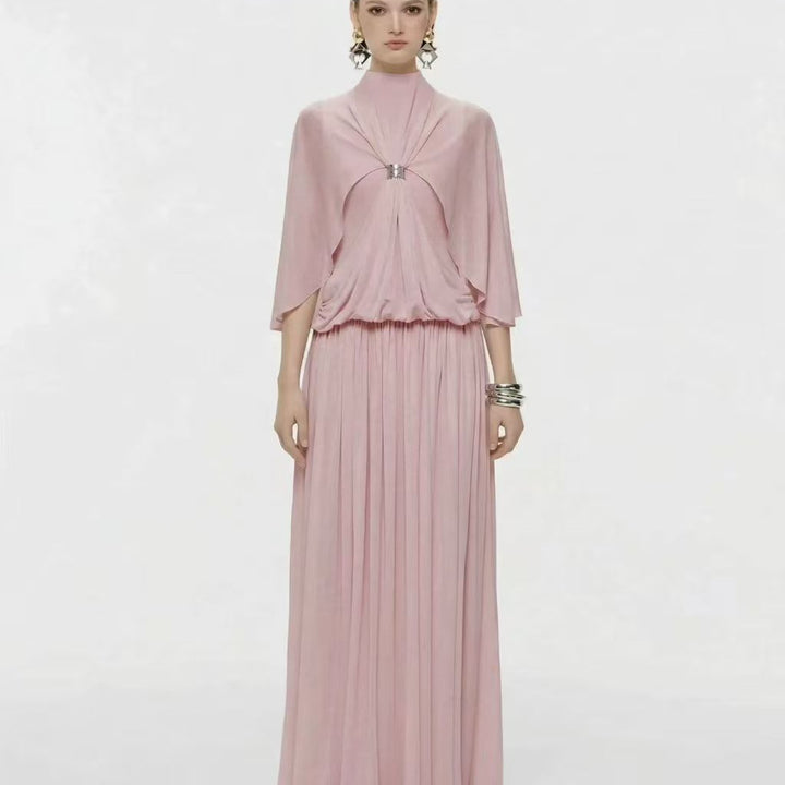 Silver button pleated cloak long skirt formal dress
