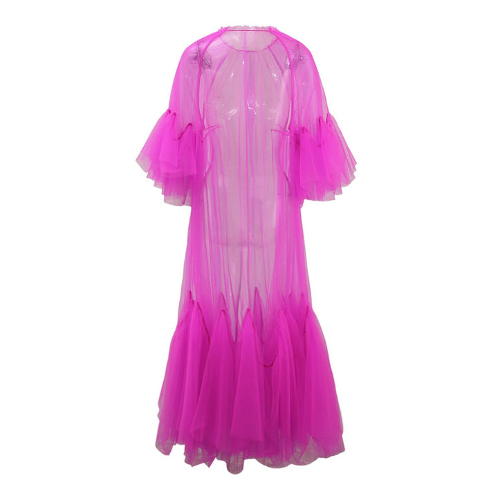 Lace collar loose petal short sleeved mesh dress, women&