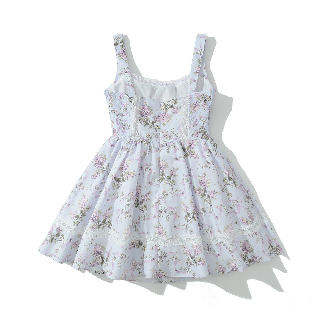 Waist collection printed patchwork lace short dress for women