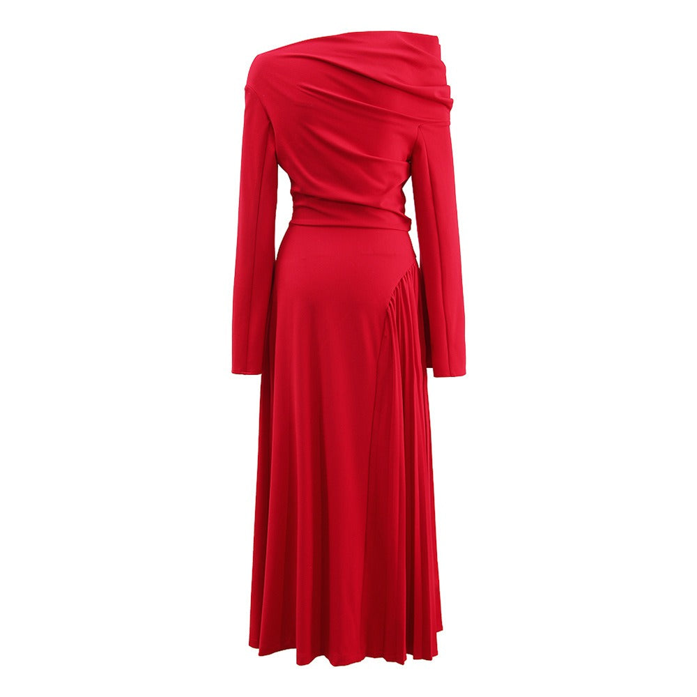 Vietnamese niche high-end stacked off shoulder dress women&