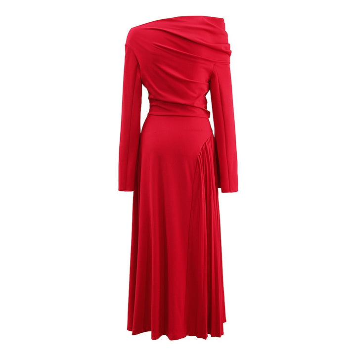 Vietnamese niche high-end stacked off shoulder dress women&