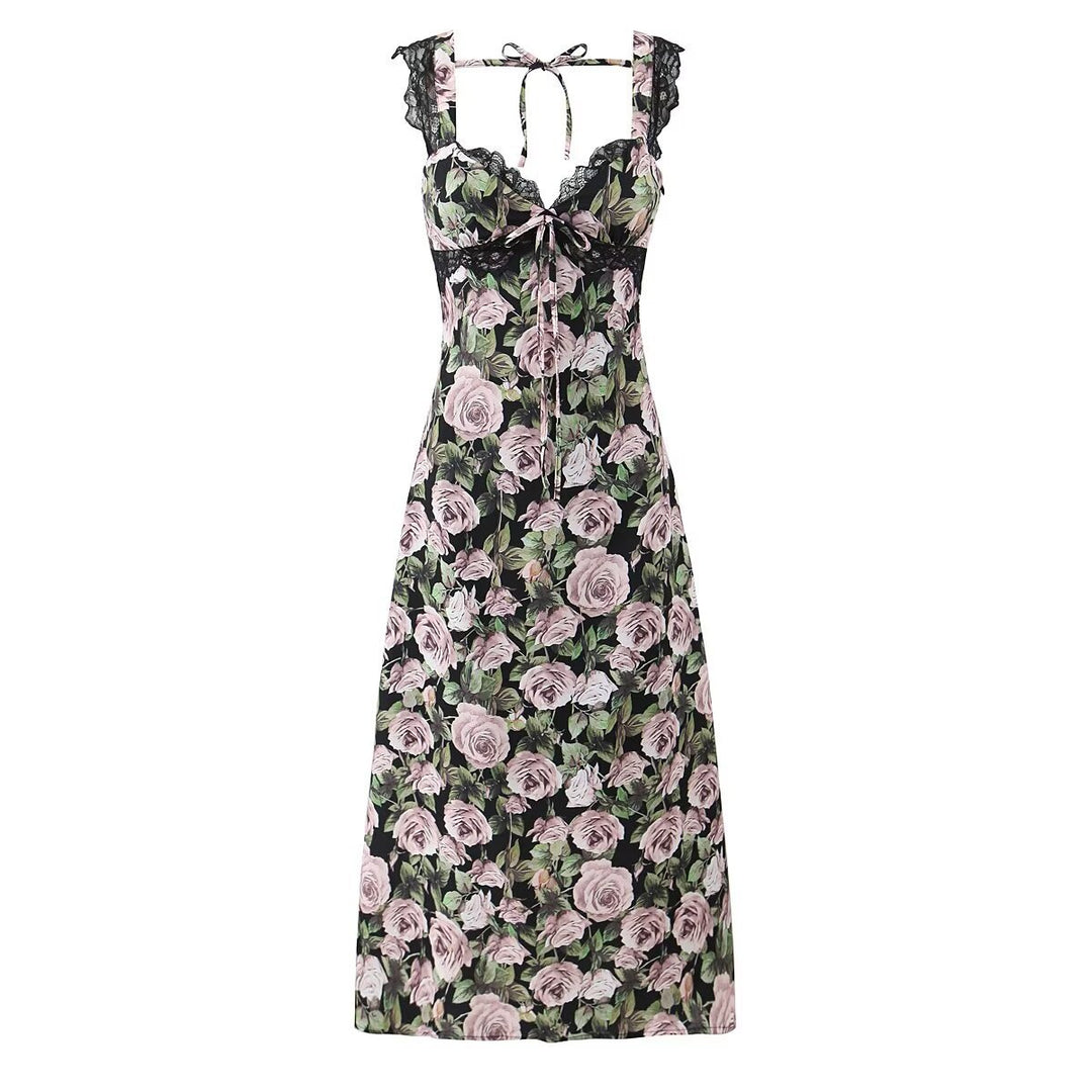 Printed lace camisole jumpsuit long skirt