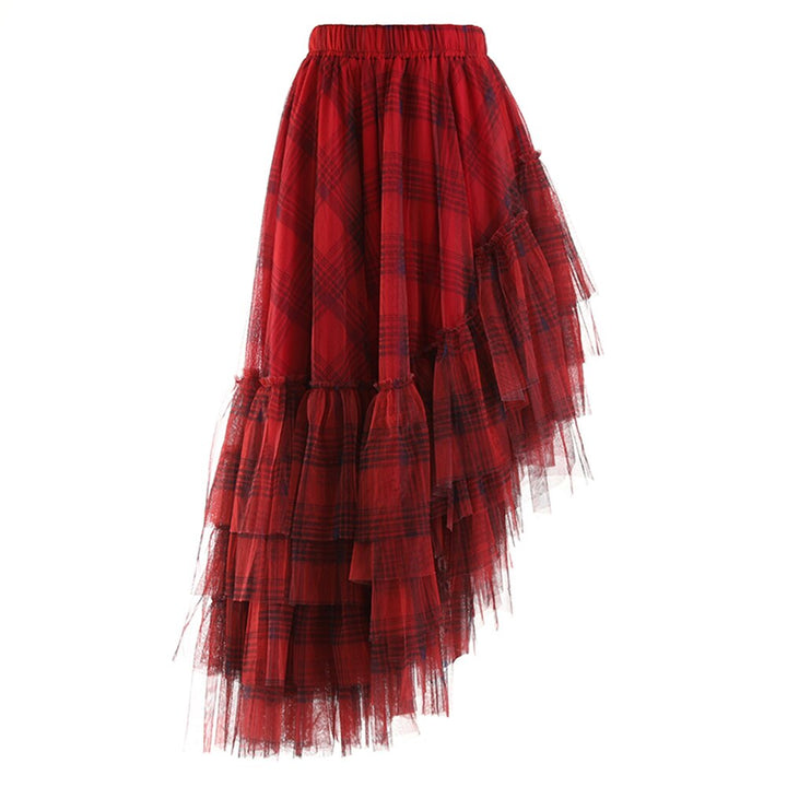 New Plaid Irregular Skirt For Women High Waist A Line Loose Vintage Asymmetrical Hem Skirts Female Summer Clothing