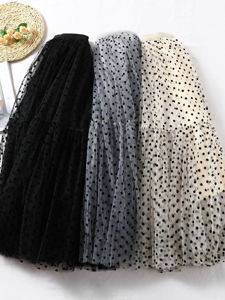 Mesh half skirt, heavy industry flocking polka dot skirt, oversized umbrella skirt, A-line skirt, fluffy gauze skirt