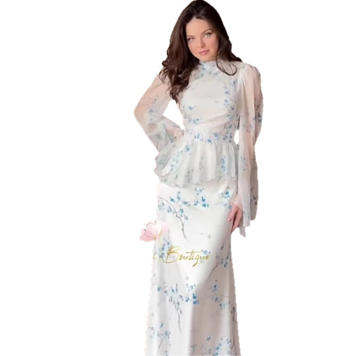 Slim fit long sleeved long skirt, autumn elegant temperament dress, retro style