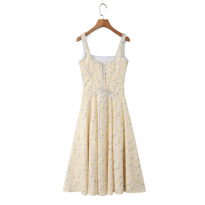 Slimming Waist Floral Print Strap Maxi Dress , Simple and Elegant Summer Dress