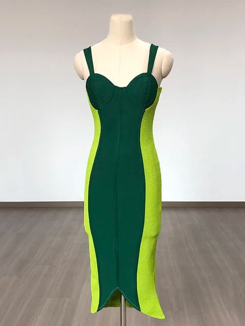 Green bandage dress sexy runway dress buttocks wrapped skirt
