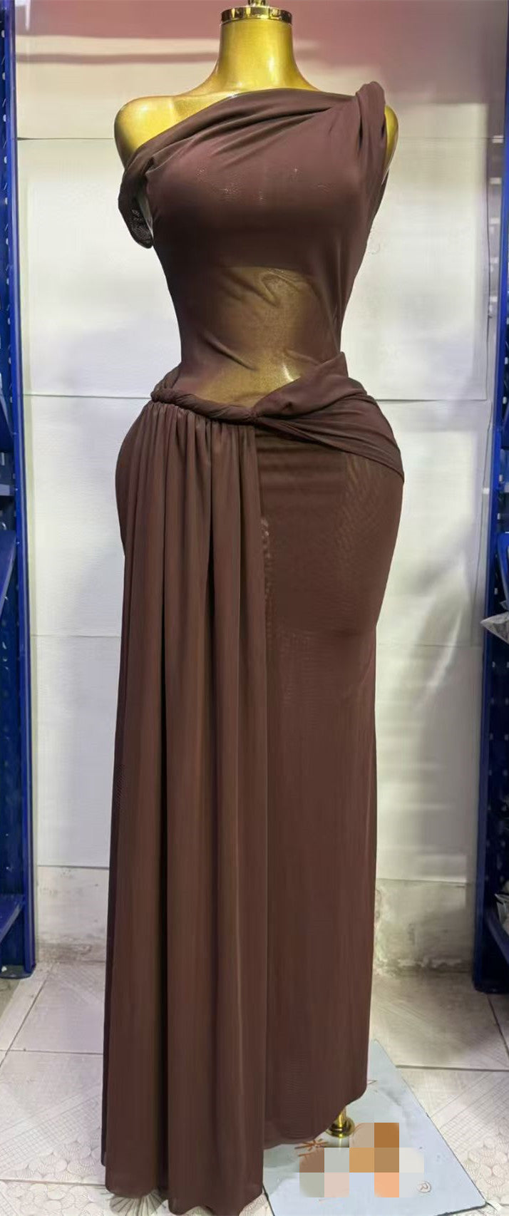 Twisted ribbon slim fit hip hugging knitted dress long skirt
