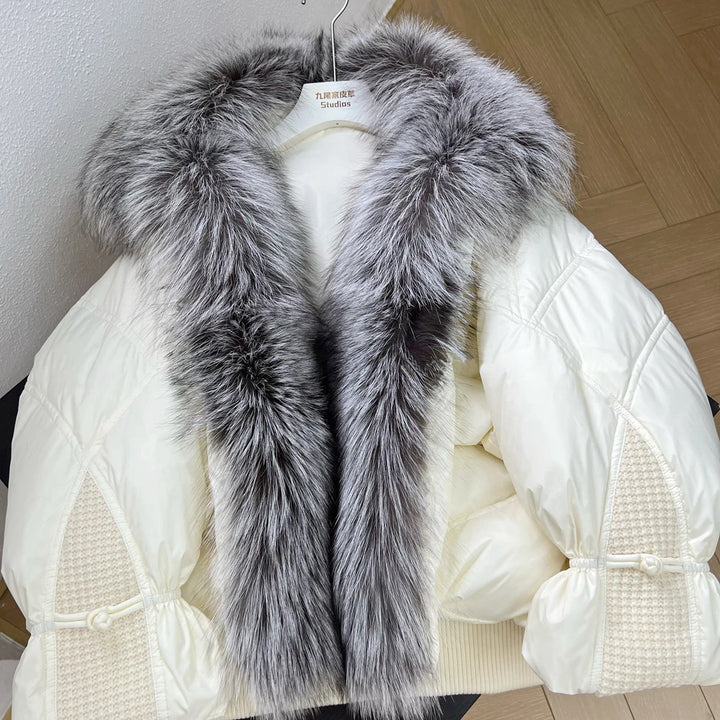Janveny Natural Silver Fox Fur Collar Women&