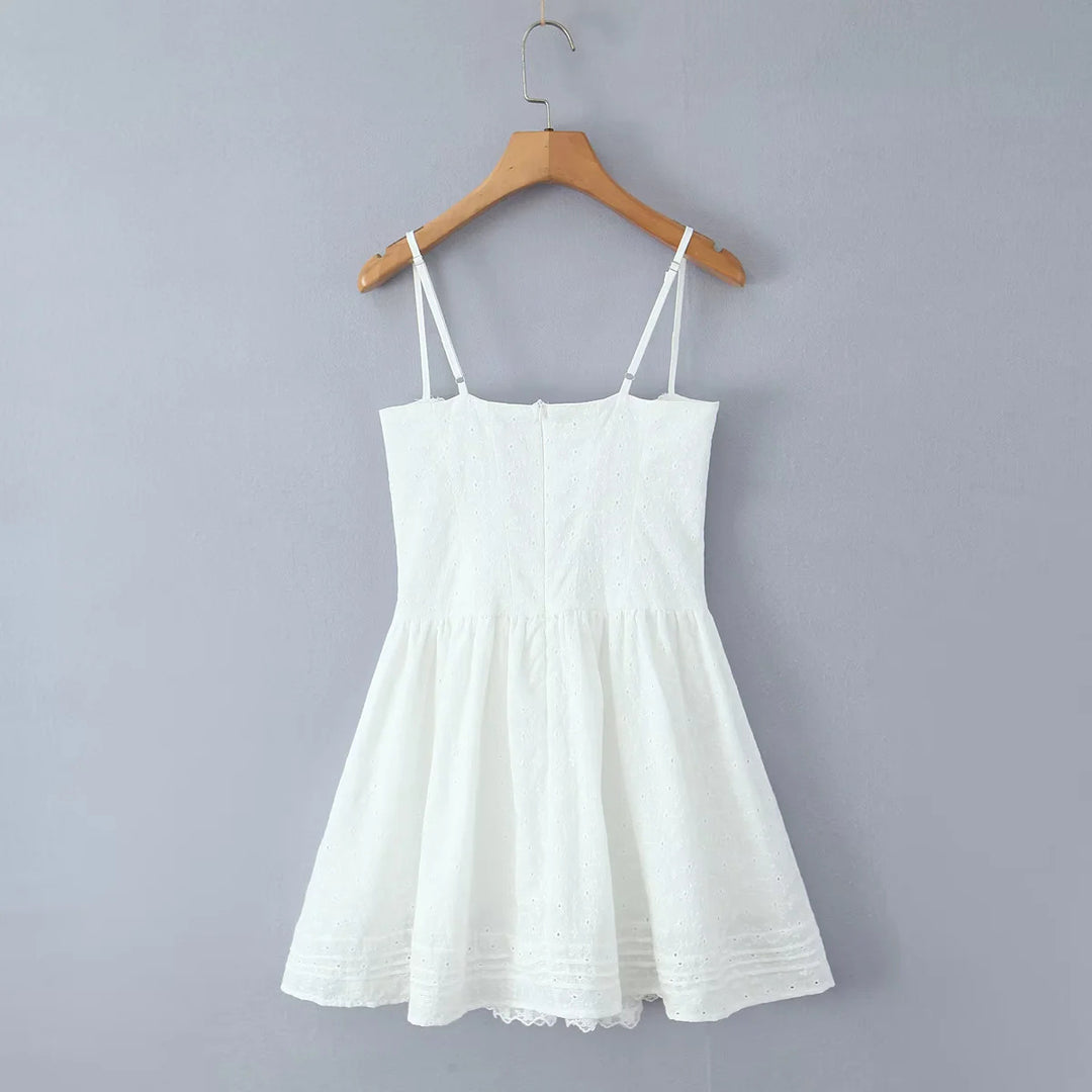 Flower Embroidered Strap Dress for Women