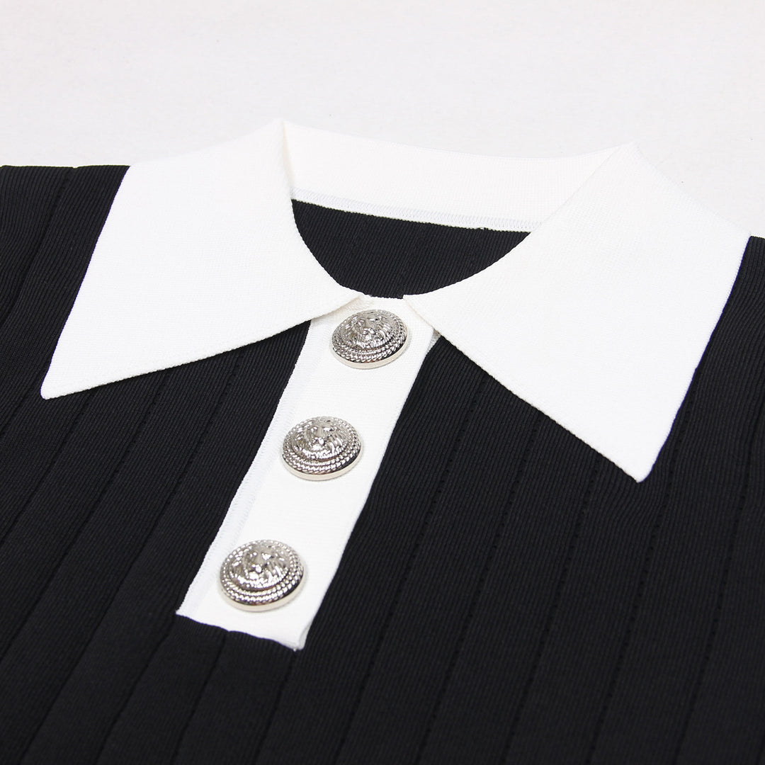 New fashionable and high-quality knitted collar slim fit short sleeved dress