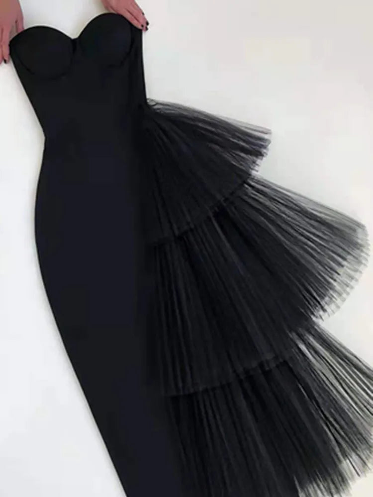 New Red Color Women Sexy Off the Shoulder Ruffles Bodycon Mid-calf Dress Rayon Bandage Celebrate Birthday Party Dress