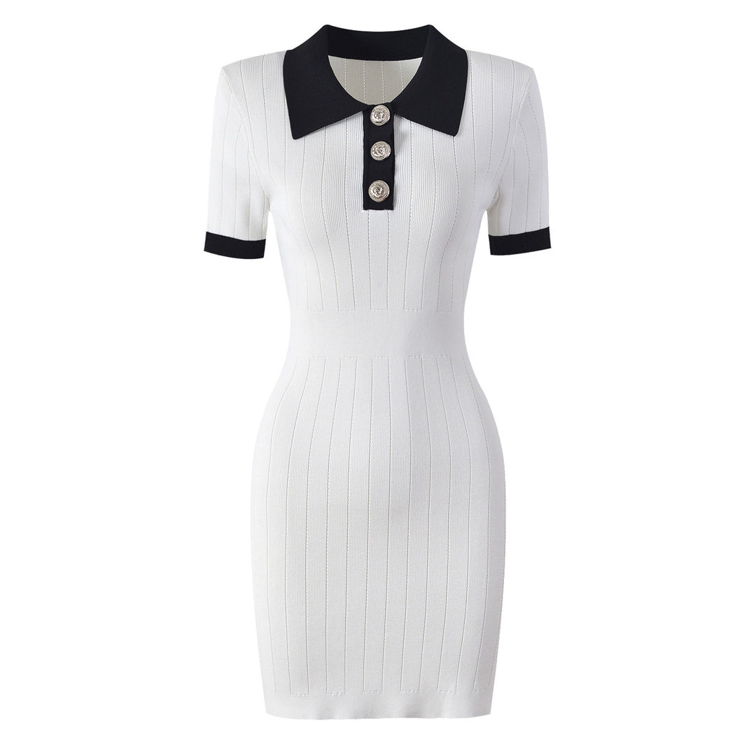 New fashionable and high-quality knitted collar slim fit short sleeved dress