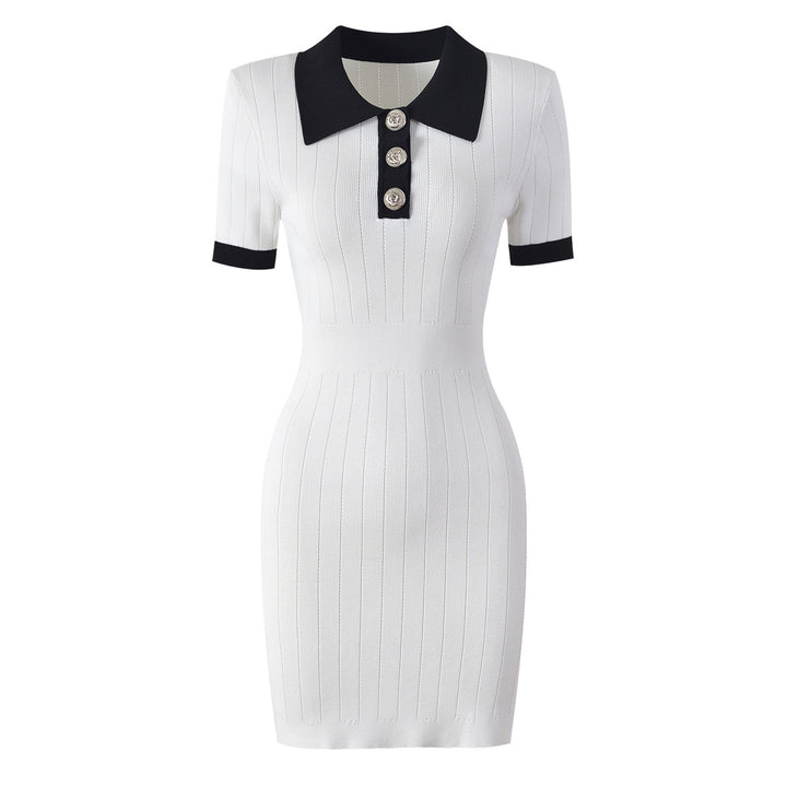 New fashionable and high-quality knitted collar slim fit short sleeved dress