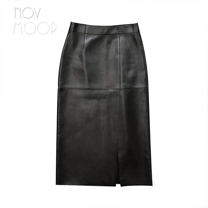 Real Leather Leather Skirt Spring New Sheepskin Fanny Pack Hip Skirt Slit Over The Knee Skirt For Women