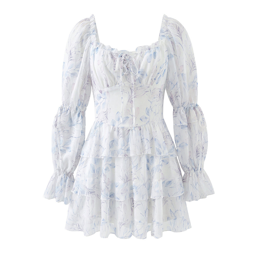 Slim fit printed black fungus contrasting dress