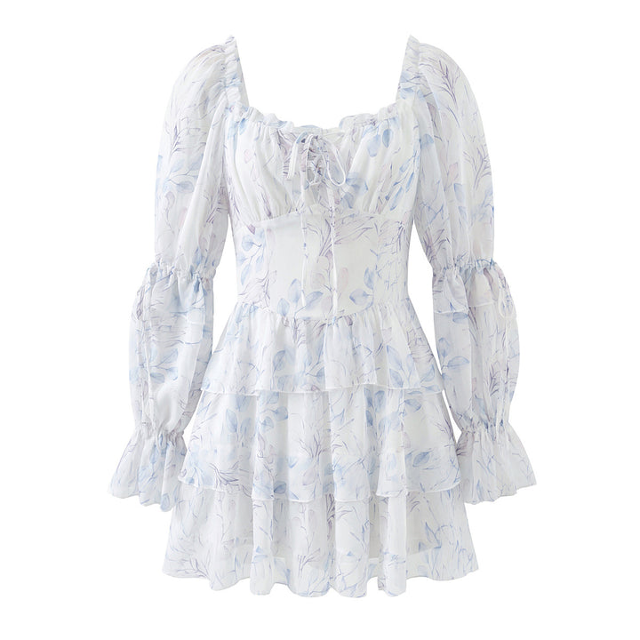 Slim fit printed black fungus contrasting dress