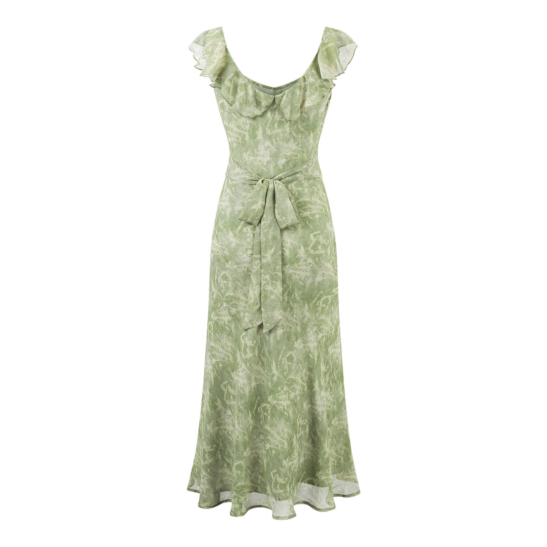 Fresh Ruffle Hem Floral Flutter Sleeve Dress