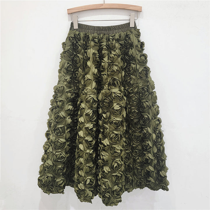 Half skirt French three-dimensional flower high waist fashion A-line half skirt long skirt
