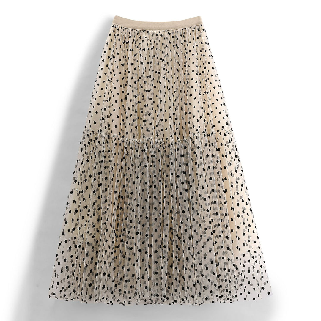 Mesh half skirt, heavy industry flocking polka dot skirt, oversized umbrella skirt, A-line skirt, fluffy gauze skirt