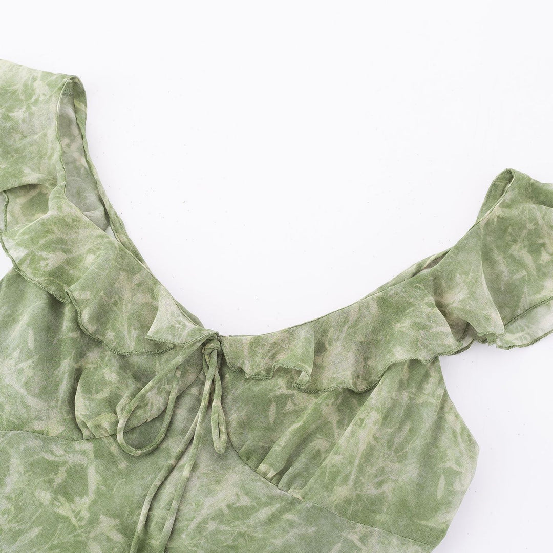 Fresh Ruffle Hem Floral Flutter Sleeve Dress