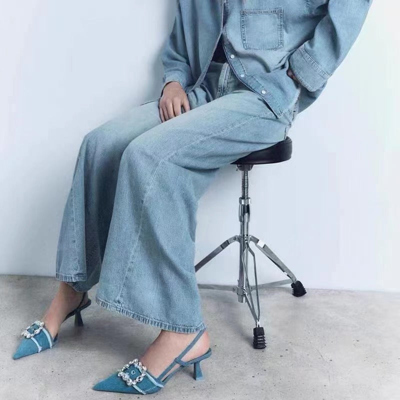 The Bijou Denim Slingback Heels