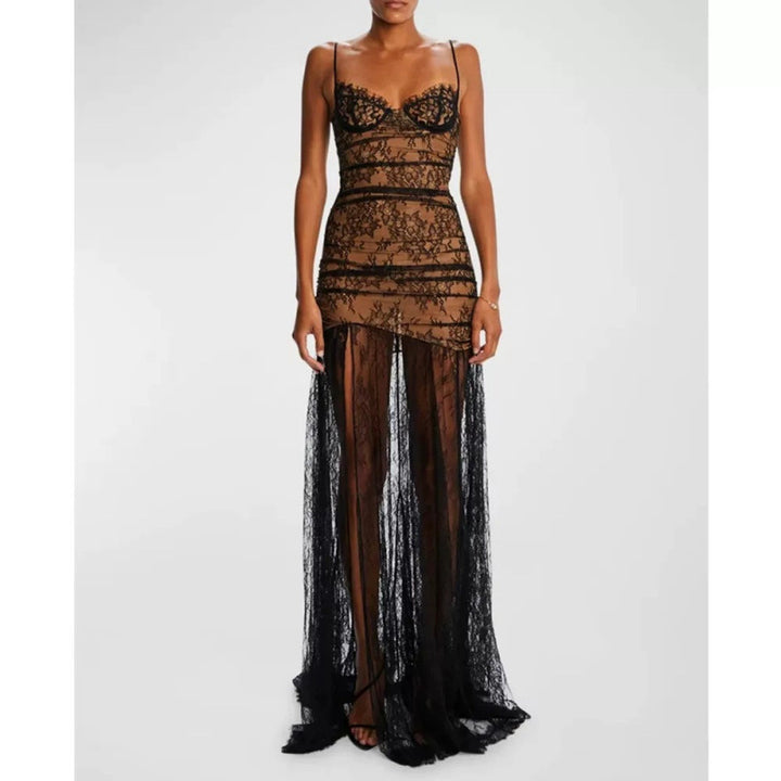 French high-end light-luxury and niche lace suspender mermaid dress waist-cinching design for women&