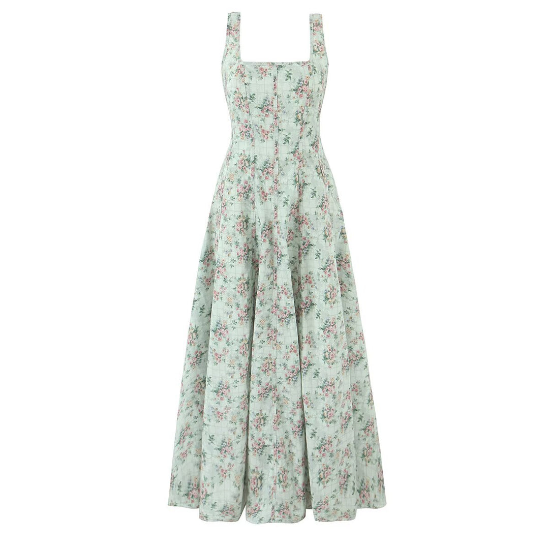 Back strap sleeveless printed long dress