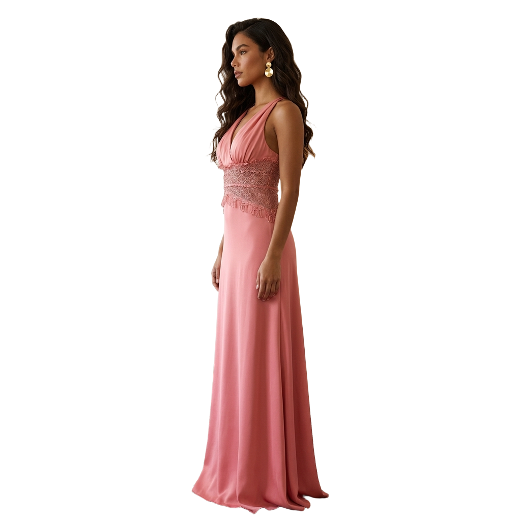 Halter Neck Lace Trimmed Maxi Dress