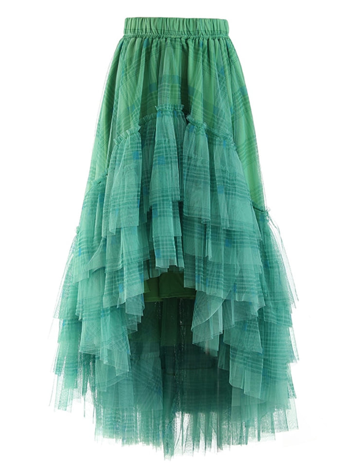 New Plaid Irregular Skirt For Women High Waist A Line Loose Vintage Asymmetrical Hem Skirts Female Summer Clothing