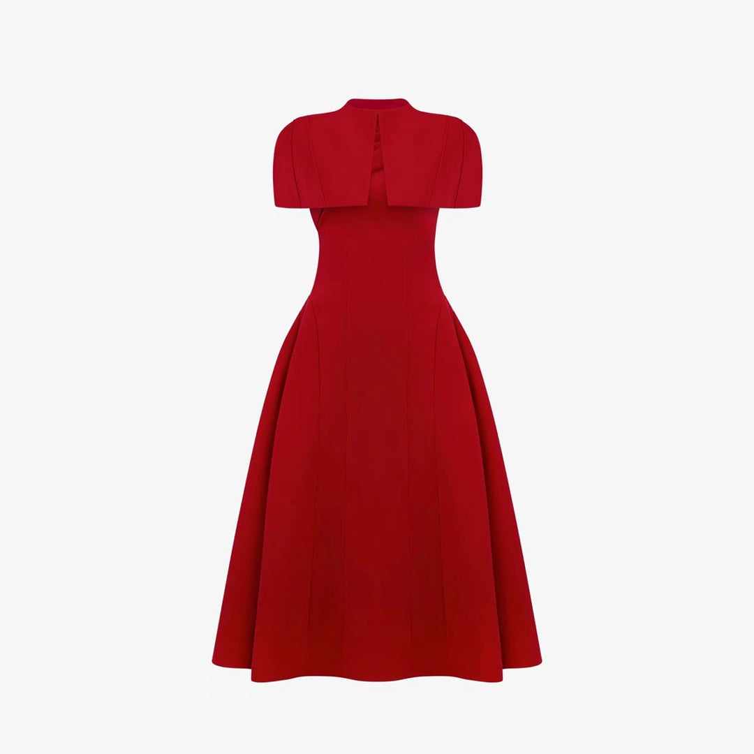 Elegant High-Quality Cape Sleeveless Dress with Design Sense and Noble Charm, Red Dress